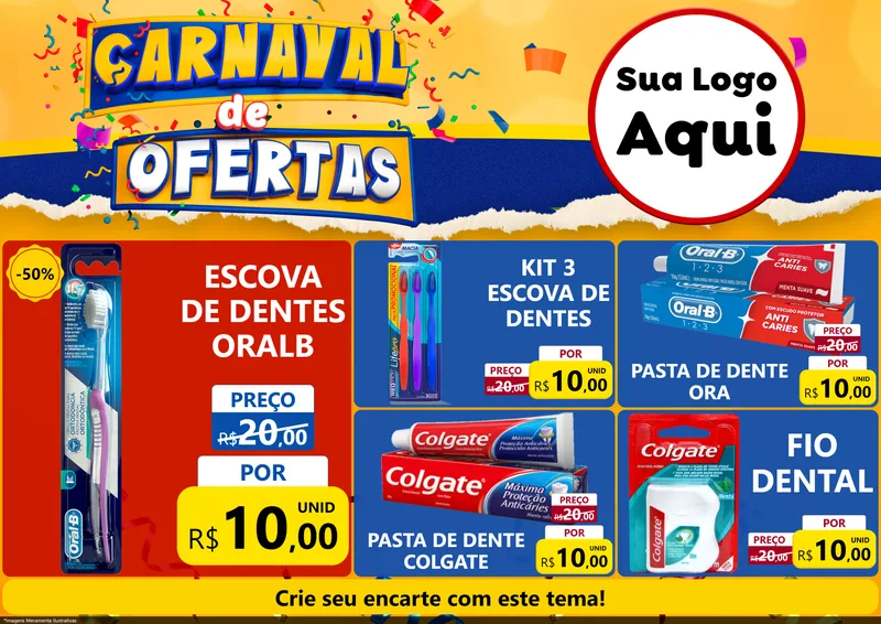 Modelo de Encarte para Encarte A4 Horizontal com o tema Carnaval de Ofertas para Higiene Pessoal