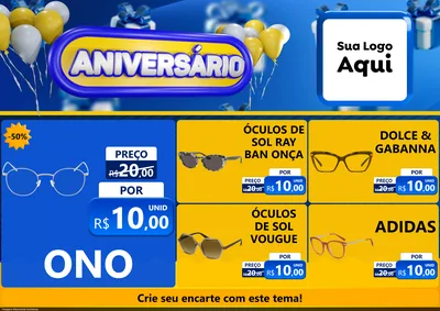 Modelo de Encarte para Encarte A4 Horizontal com o tema Aniversário para Óticas