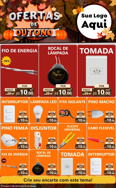 Modelo de Encarte para Encarte Grande com o tema Ofertas de Outono para Materiais Elétricos