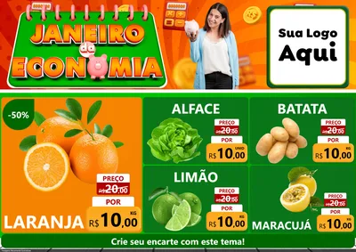 Modelo de Encarte para Encarte A4 Horizontal com o tema Janeiro da Economia para Hortifrúti