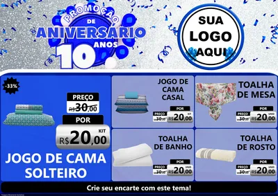Modelo de Encarte para Encarte A4 Horizontal com o tema Promoção de Aniversário - 10 Anos para Cama, Mesa e Banho