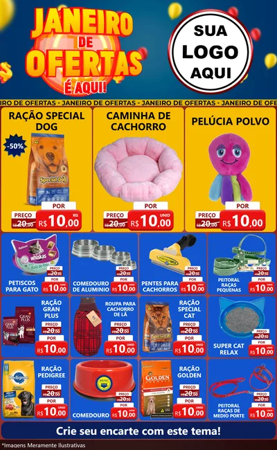 Modelo de Encarte para Encarte Grande com o tema Janeiro de Ofertas É Aqui! para Pet Shop