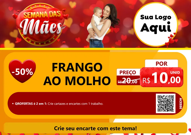 Modelo de Cartaz para Cartaz A4 Horizontal com o tema Semana das Mães para Restaurante