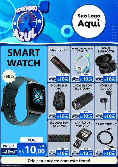 Modelo de Encarte para Encarte A4 Vertical com o tema Novembro Azul para Informática