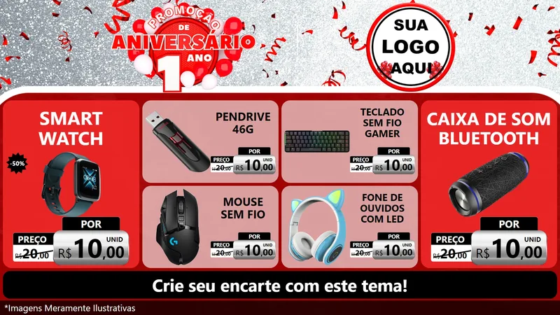 Modelo de TV para TV Horizontal com o tema Promoção de Aniversário - 1 Ano para Informática