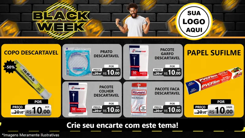 Modelo de TV para TV Horizontal com o tema Black Week para Embalagens