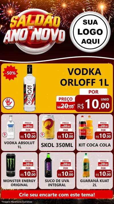 Modelo de Rede Social para Stories com o tema Saldão de Ano Novo para Distribuidora de bebidas