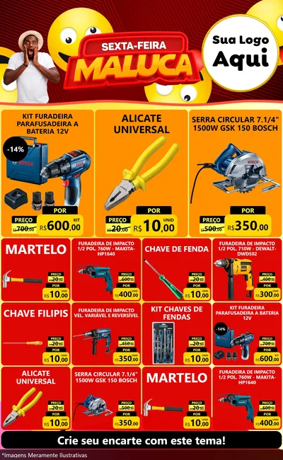 Modelo de Encarte para Encarte Grande com o tema Sexta-feira Maluca para Maquinas e Ferramentas
