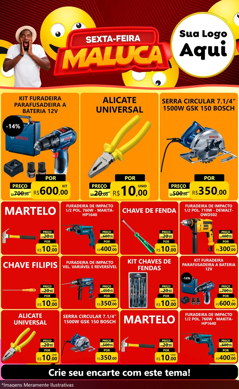 Modelo de Encarte para Encarte Grande com o tema Sexta-feira Maluca para Maquinas e Ferramentas
