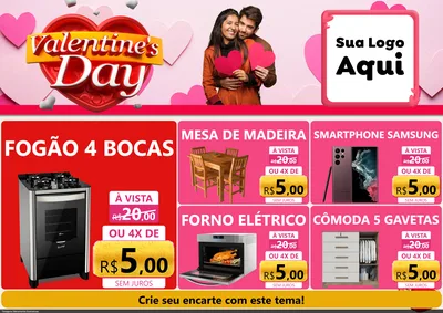 Modelo de Encarte para Encarte A4 Horizontal com o tema Valentine's Day para Móveis e Eletro