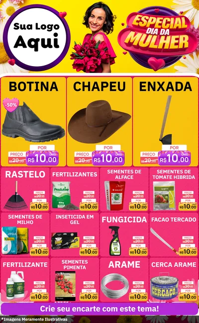 Modelo de Encarte para Encarte Grande com o tema Especial Dia da Mulher para Agropecuária