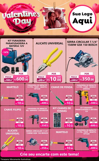 Modelo de Encarte para Encarte Grande com o tema Valentine's Day para Maquinas e Ferramentas