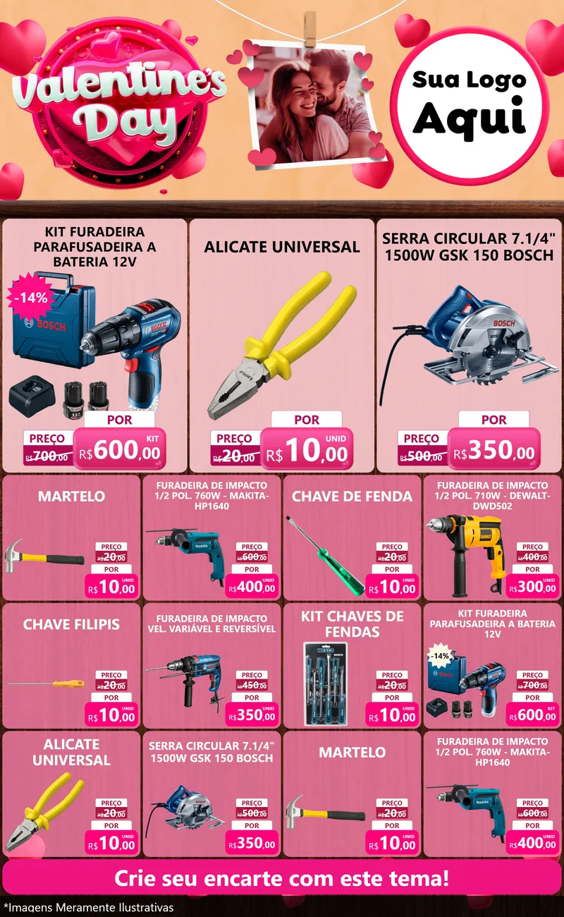 Modelo de Encarte para Encarte Grande com o tema Valentine's Day para Maquinas e Ferramentas