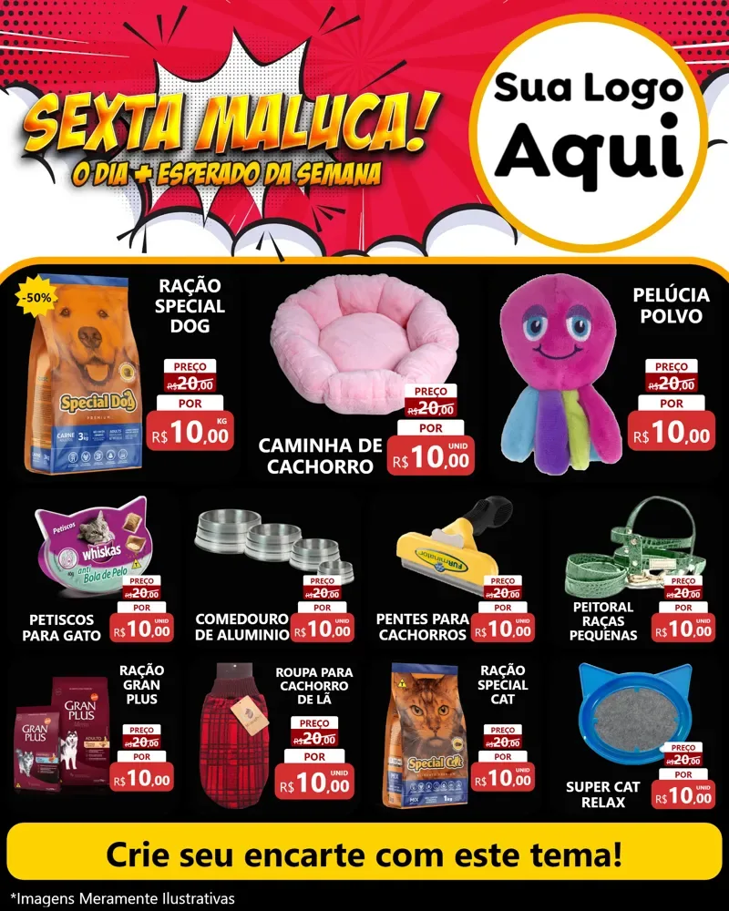 Modelo de Rede Social para Feed Instagram com o tema Sexta Maluca! para Pet Shop