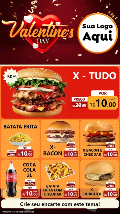 Modelo de Rede Social para Stories com o tema Valentine's Day para Hamburgueria