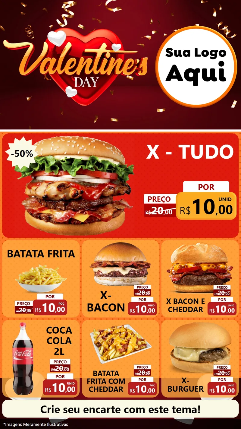 Modelo de Rede Social para Stories com o tema Valentine's Day para Hamburgueria