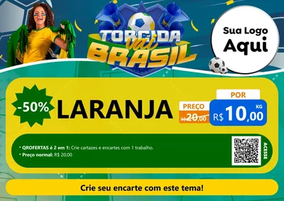 Modelo de Cartaz para Cartaz A4 Horizontal com o tema Torcida Vai Brasil - Copa para Hortifrúti