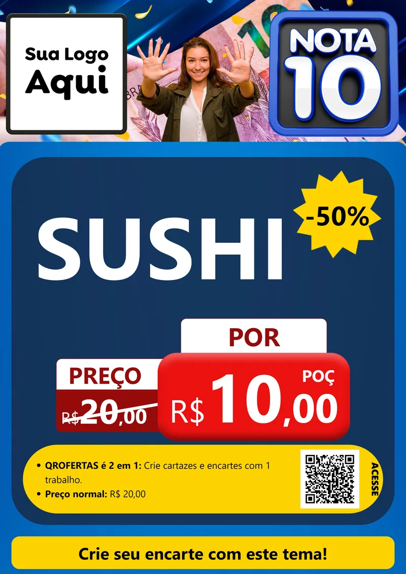Modelo de Cartaz para Cartaz A4 Vertical com o tema Nota 10 para Comida japonesa