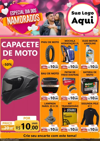 Modelo de Encarte para Encarte A4 Vertical com o tema Especial Dia dos Namorados para Moto peças