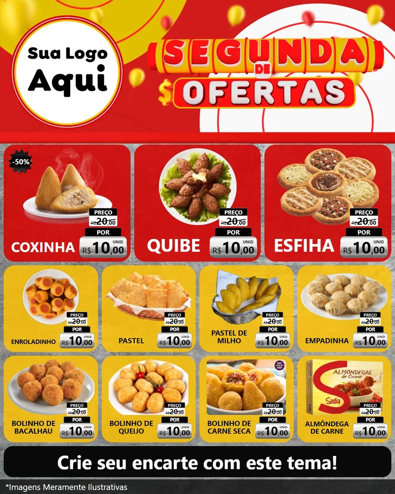 Modelo de Rede Social para Feed Instagram com o tema Segunda de Ofertas para Salgadaria