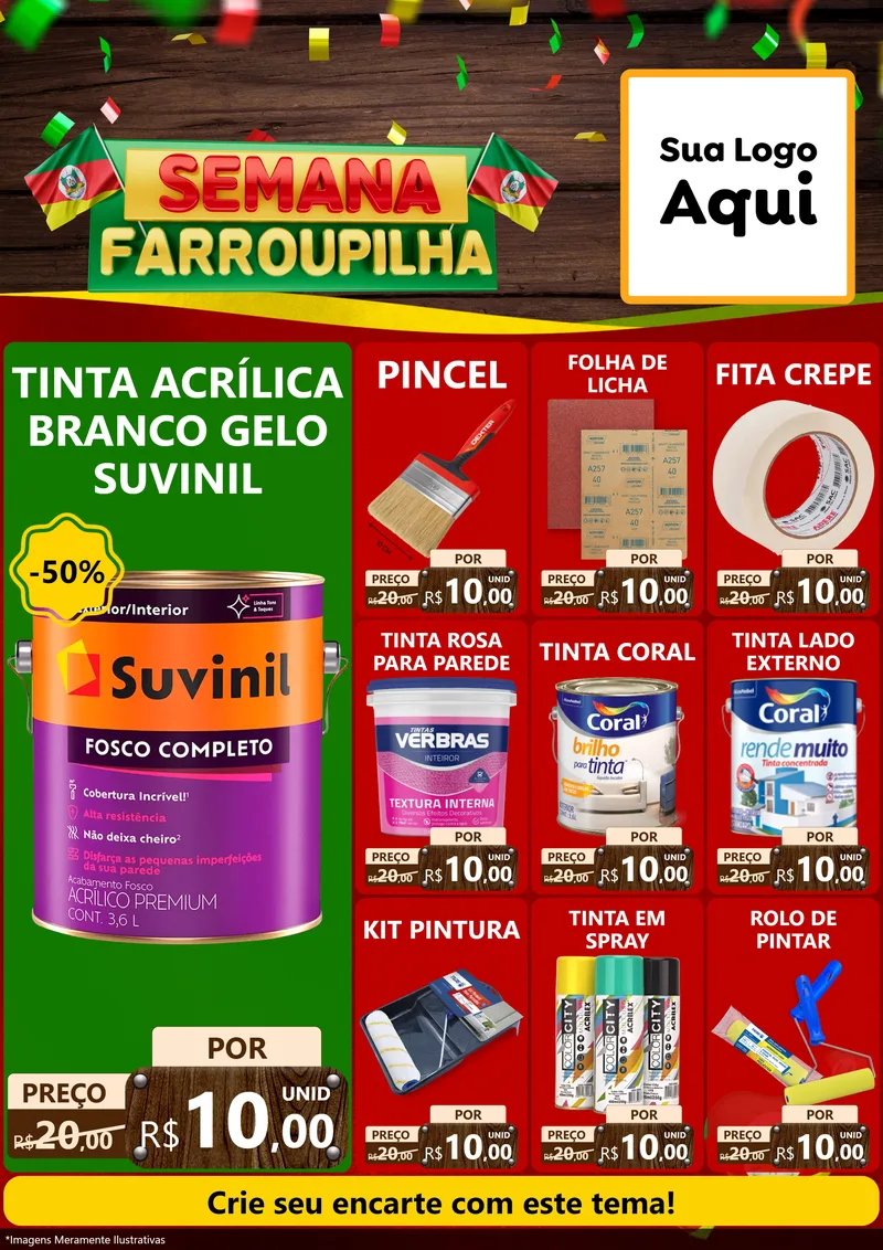 Modelo de Encarte para Encarte A4 Vertical com o tema Semana Farroupilha para Tintas e Ferramentas