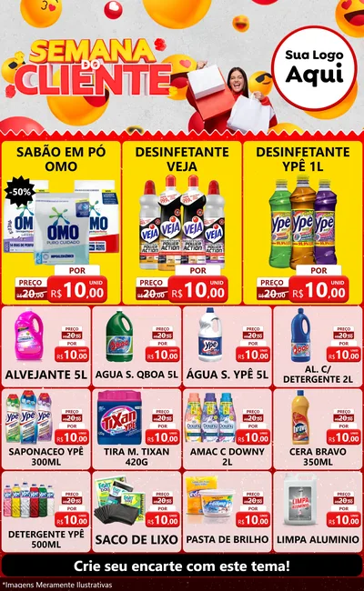 Modelo de Encarte para Encarte Grande com o tema Semana do Cliente para Produtos de Limpeza