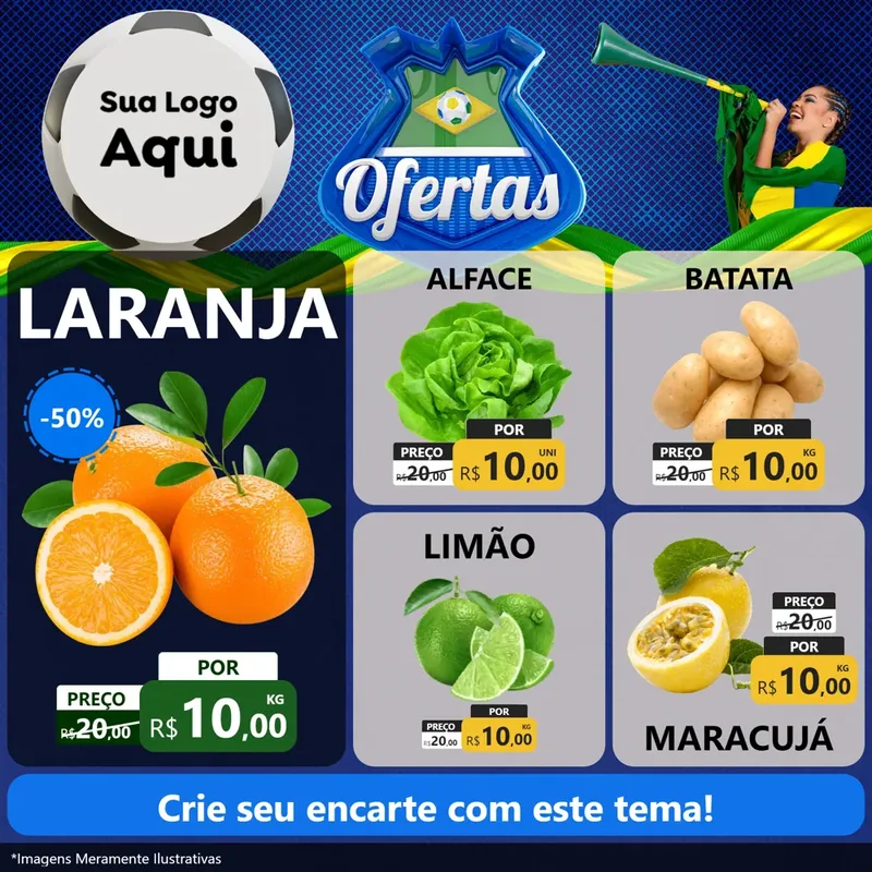 Modelo de Rede Social para Feed Facebook com o tema Ofertas (Futebol) para Hortifrúti
