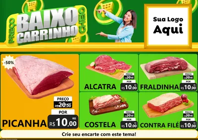 Modelo de Encarte para Encarte A4 Horizontal com o tema Preço Baixo Carrinho Cheio para Açougue