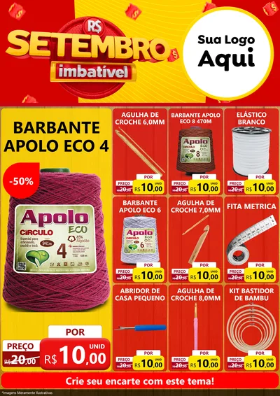 Modelo de Encarte para Encarte A4 Vertical com o tema Setembro Imbatível para Armarinho e Aviamentos