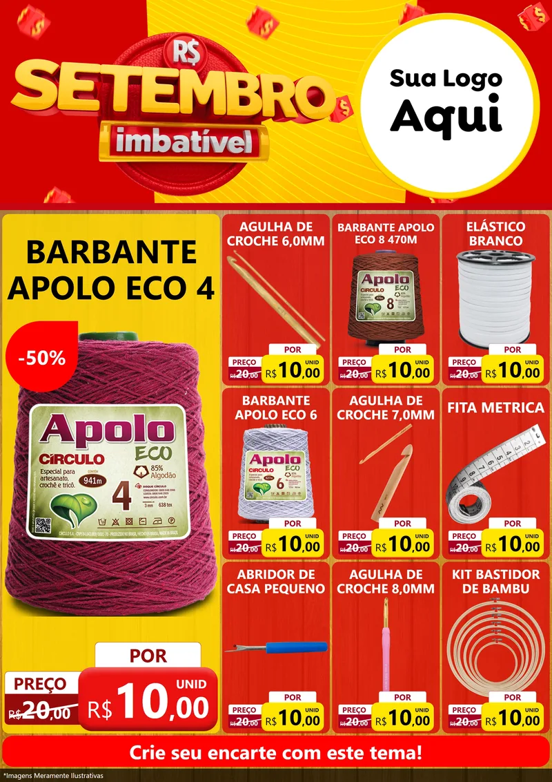 Modelo de Encarte para Encarte A4 Vertical com o tema Setembro Imbatível para Armarinho e Aviamentos