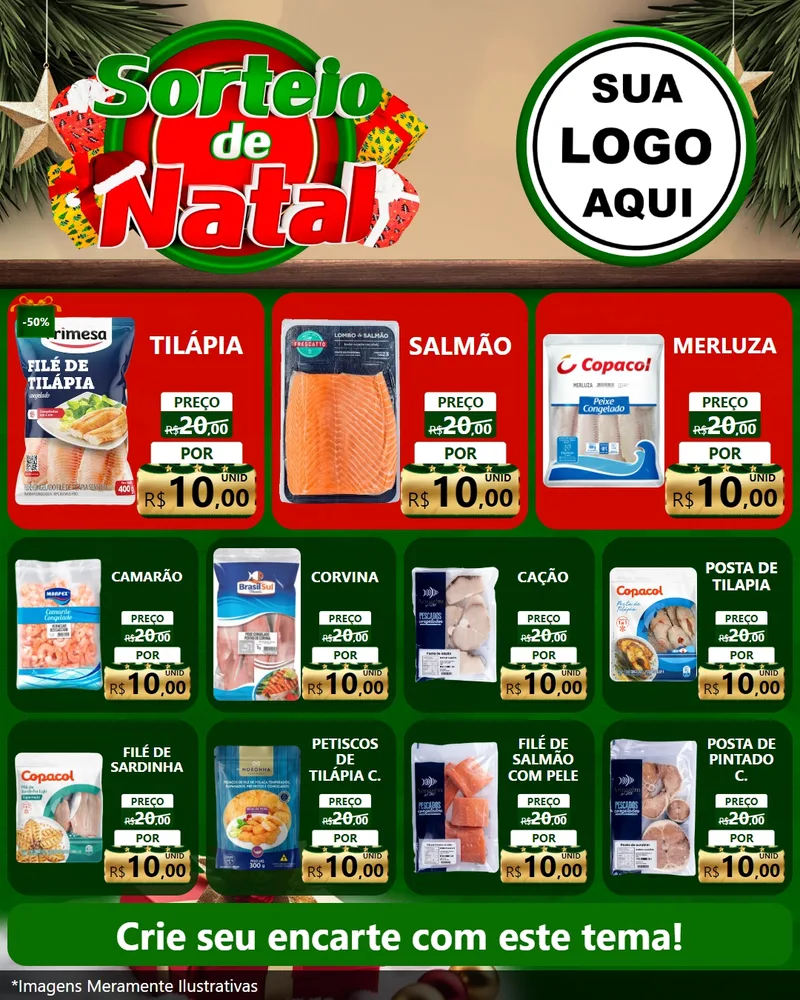 Modelo de Rede Social para Feed Instagram com o tema Sorteio de Natal para Peixaria