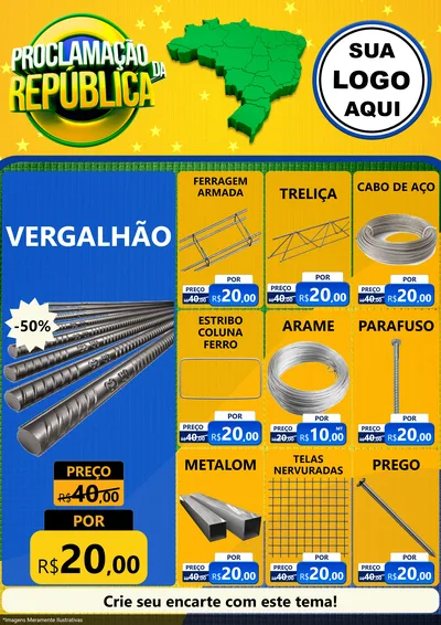 Modelo de Encarte para Encarte A4 Vertical com o tema Proclamação da República para Ferragens