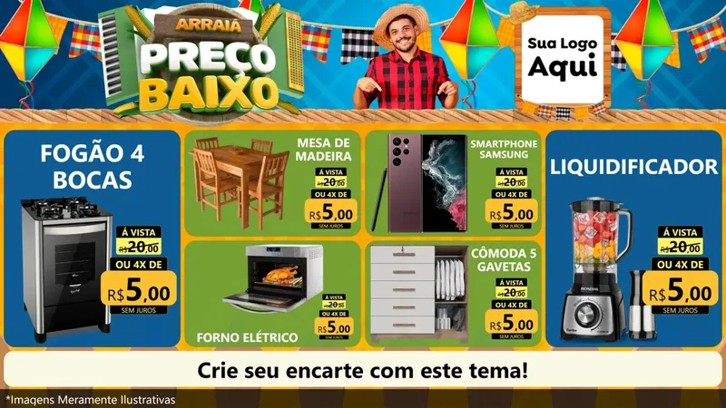 Modelo de TV para TV Horizontal com o tema Arraiá de Preço Baixo - Junina para Móveis e Eletro