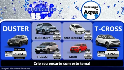 Modelo de TV para TV Horizontal com o tema Promoção de Aniversário - 15 Anos para Concessionaria de Carros
