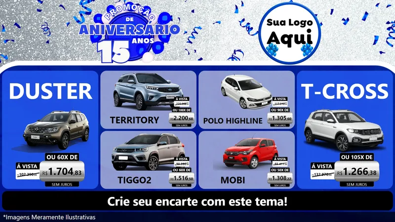 Modelo de TV para TV Horizontal com o tema Promoção de Aniversário - 15 Anos para Concessionaria de Carros