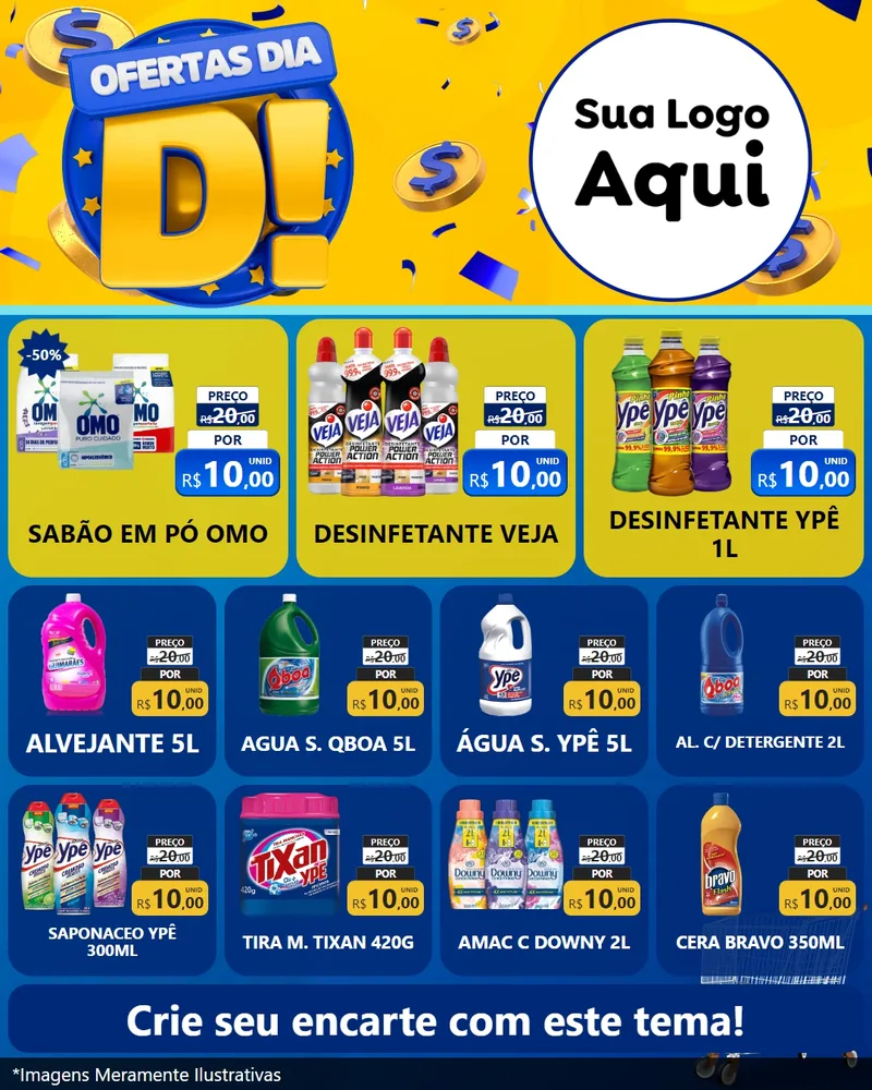 Modelo de Rede Social para Feed Instagram com o tema Ofertas Dia D para Produtos de Limpeza