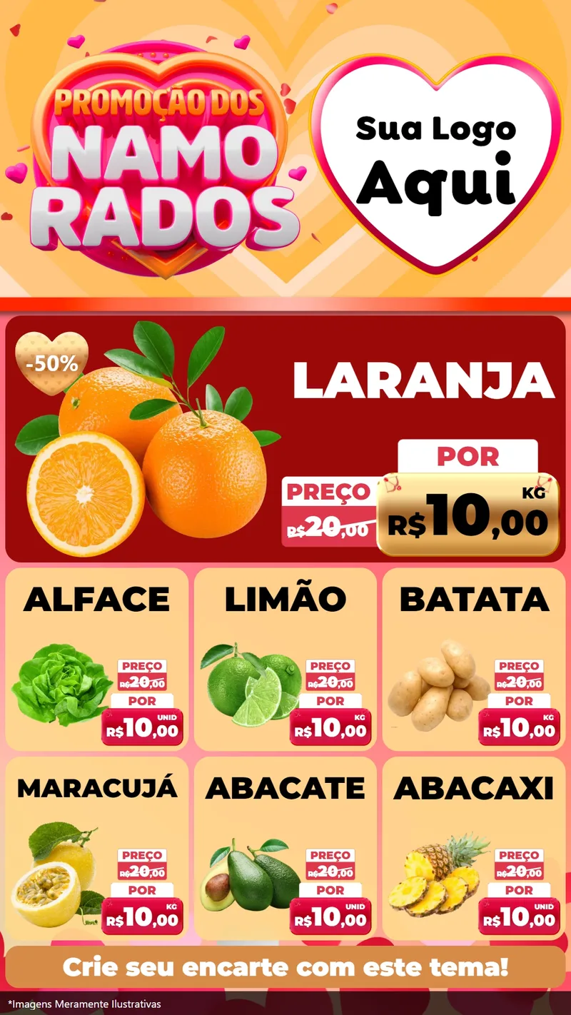 Modelo de Rede Social para Stories com o tema Promoção dos Namorados para Hortifrúti