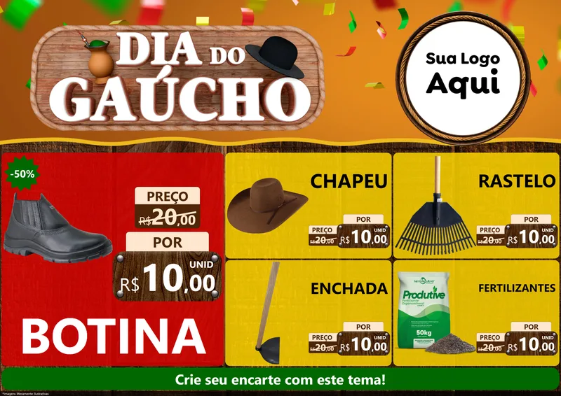 Modelo de Encarte para Encarte A4 Horizontal com o tema Dia do Gaúcho para Agropecuária