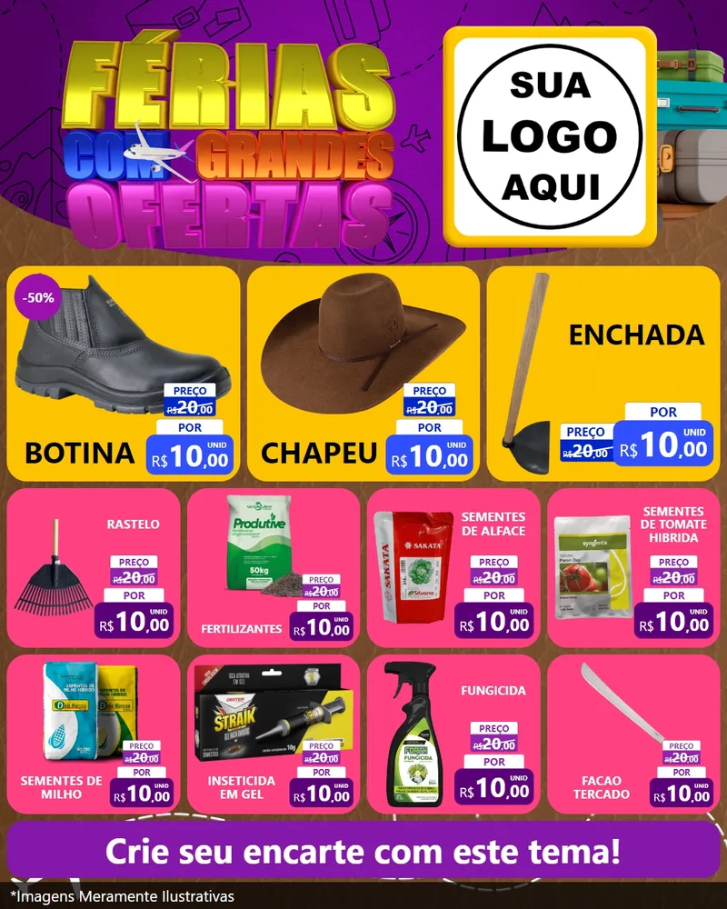 Modelo de Rede Social para Feed Instagram com o tema Férias com Grandes Ofertas para Agropecuária