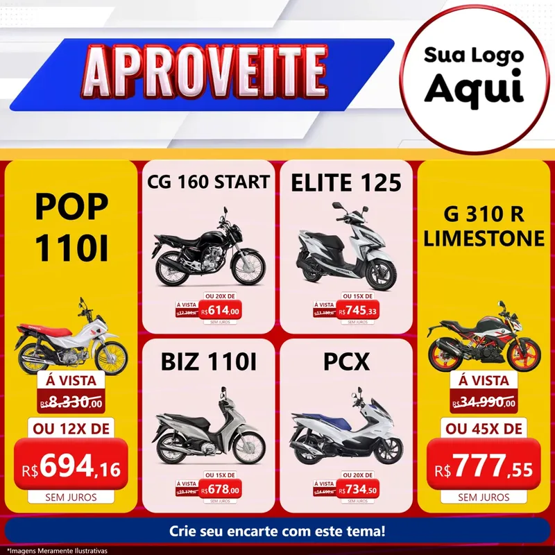 Modelo de Rede Social para Feed Facebook com o tema Aproveite para Concessionaria de Motos