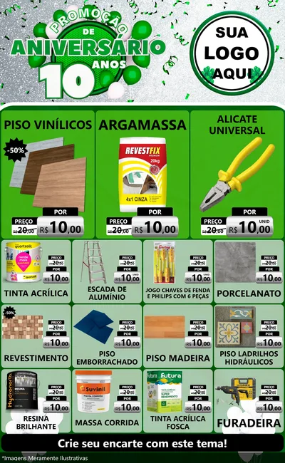 Modelo de Encarte para Encarte Grande com o tema Promoção de Aniversário - 10 Anos para Material para Construção
