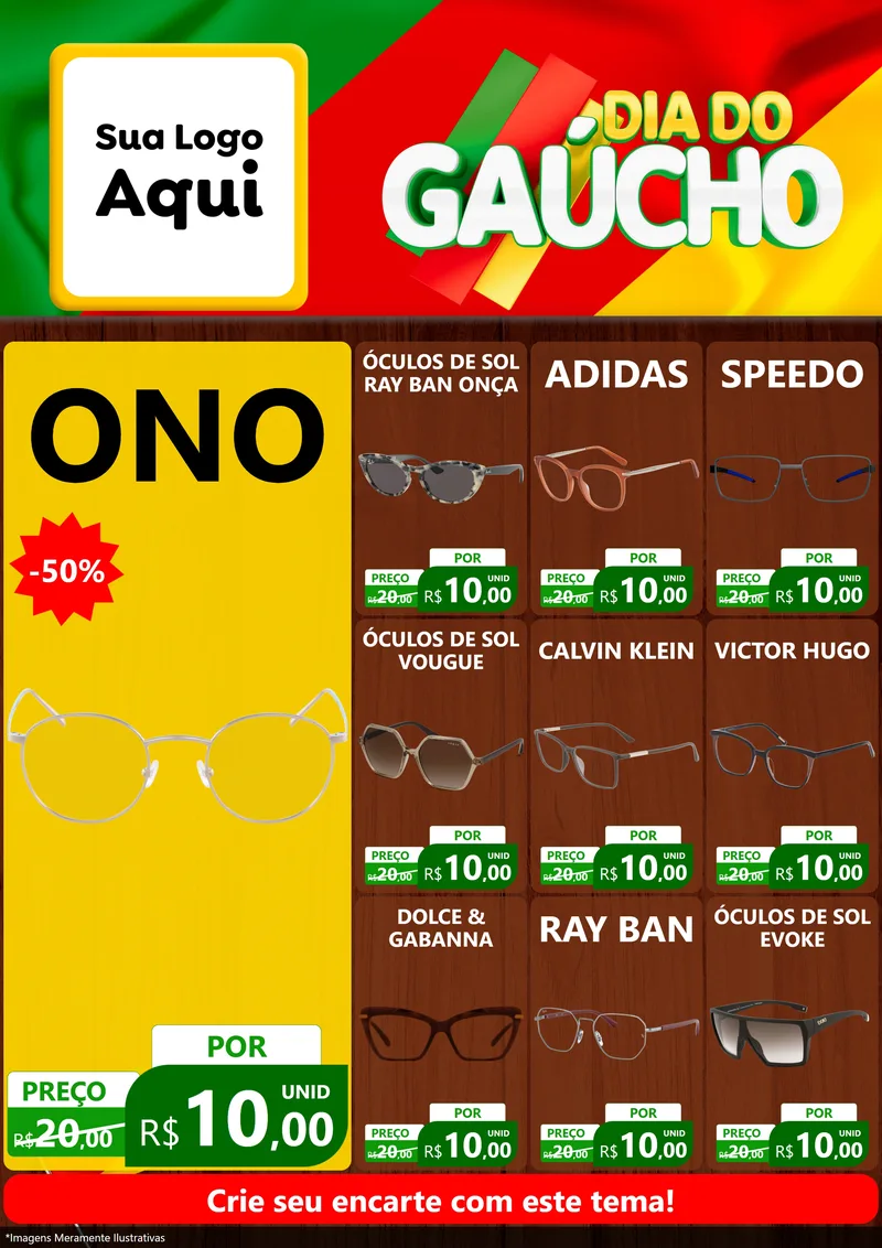 Modelo de Encarte para Encarte A4 Vertical com o tema Dia do Gaúcho para Óticas