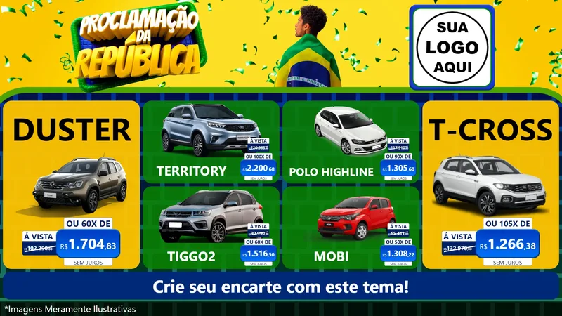 Modelo de TV para TV Horizontal com o tema Proclamação da República para Concessionaria de Carros