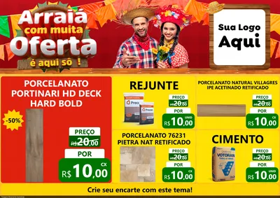 Modelo de Encarte para Encarte A4 Horizontal com o tema Arraiá Com Muita Oferta - É Aqui Sô! para Pisos e revestimentos
