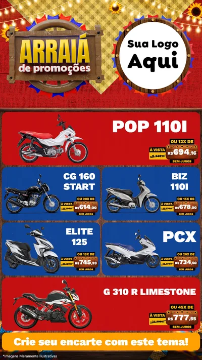 Modelo de TV para TV Vertical com o tema Arraiá de Promoções para Concessionaria de Motos