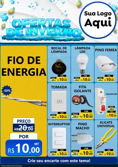 Modelo de Encarte para Encarte A4 Vertical com o tema Ofertas de Inverno para Materiais Elétricos