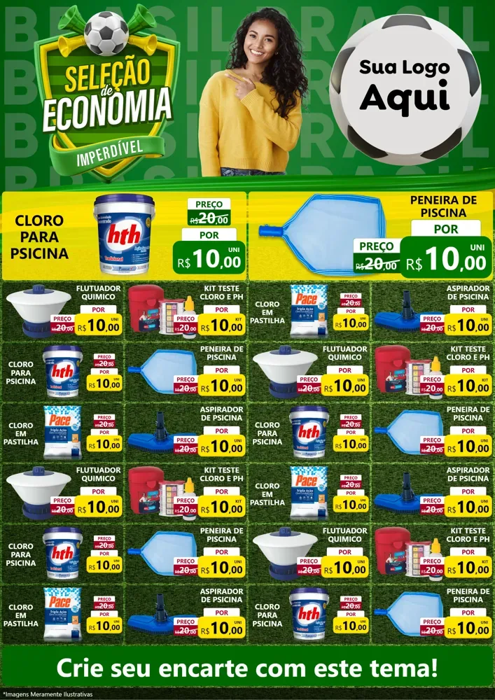Modelo de Encarte para Encarte A4 Vertical com o tema Seleção de Economia - Copa para Produtos para Piscina