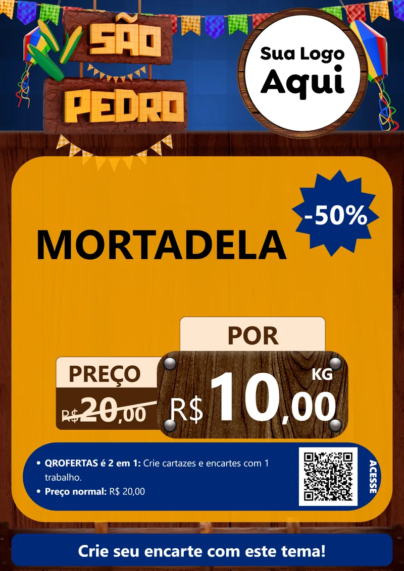 Modelo de Cartaz para Cartaz A4 Vertical com o tema São Pedro para Frios e Laticínios