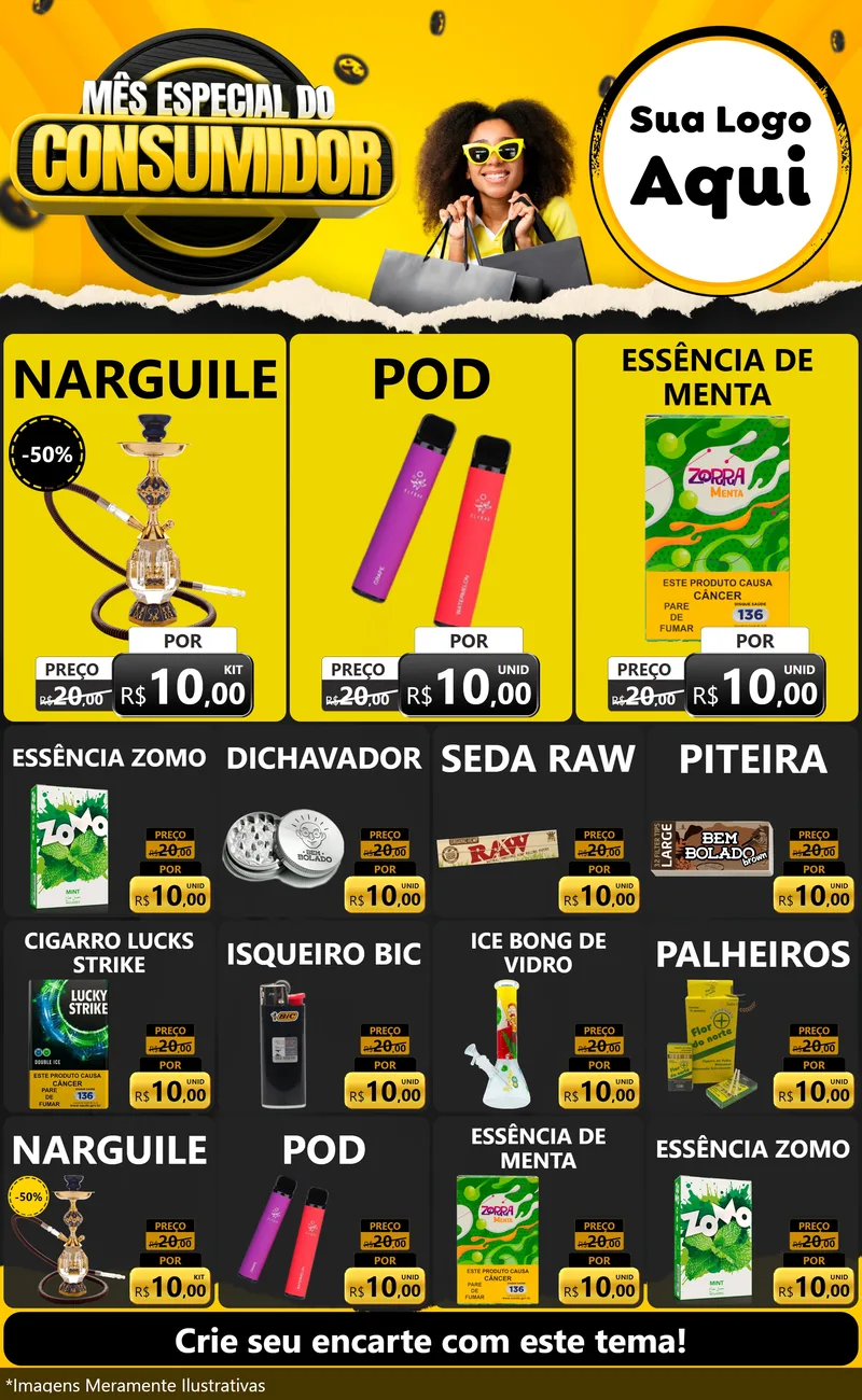 Modelo de Encarte para Encarte Grande com o tema Mês Especial do Consumidor para Tabacaria