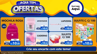 Modelo de TV para TV Horizontal com o tema Aqui Tem Ofertas para Papelaria